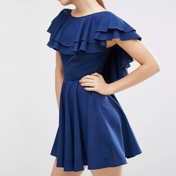 ASOS Soft Ruffle Low Back Skater Mini Dress - Picture 2 of 4